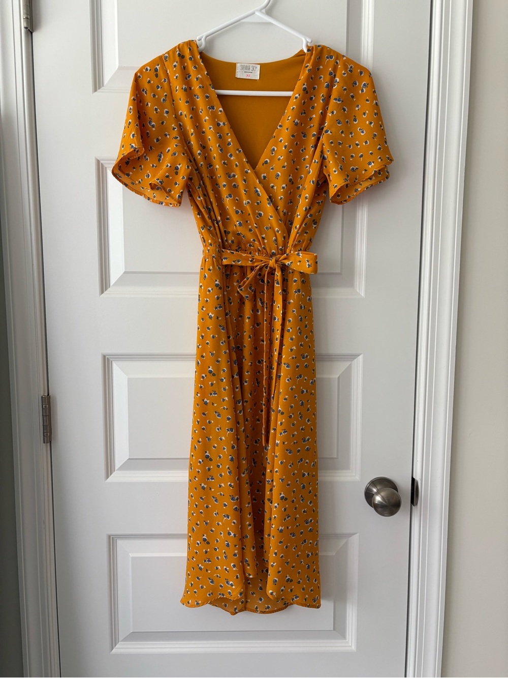 Sienna Sky Mustard Floral Wrap Midi Dress XS
